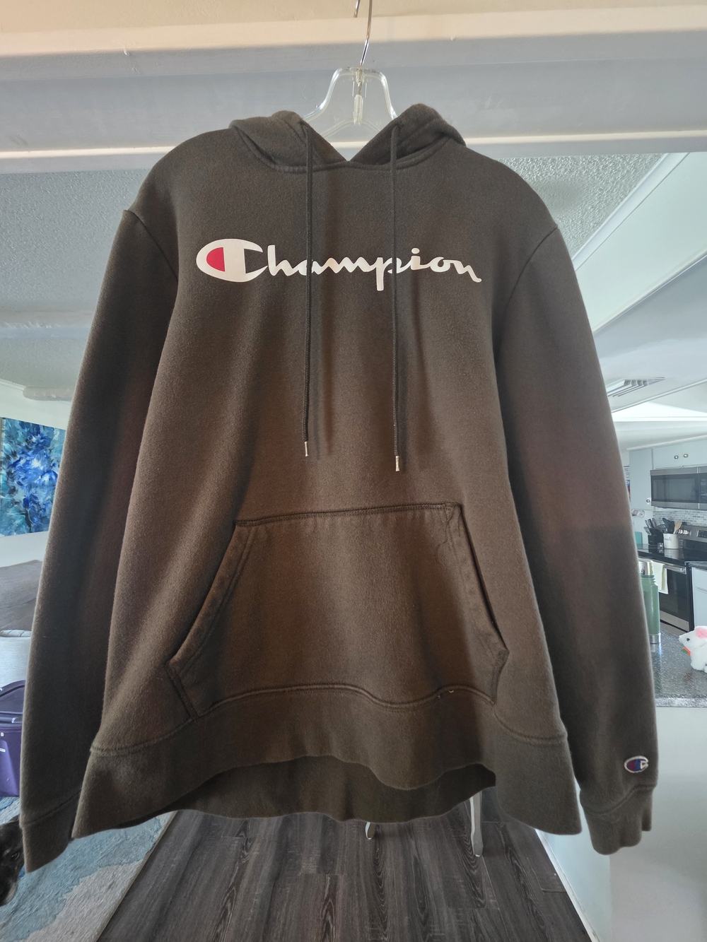 Champion Dark Olove GREEN Script Logo Hoodie